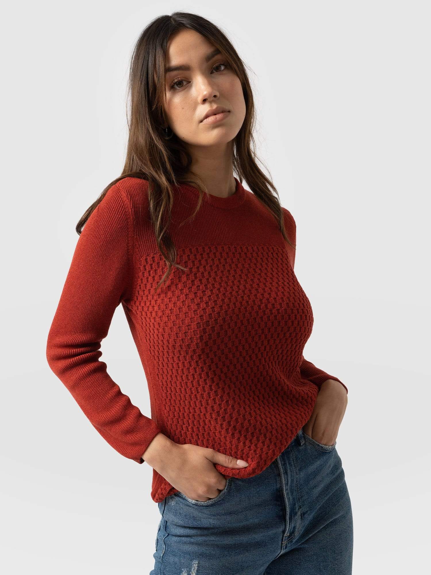 Honeycomb Rib Jumper Orange - Women's Jumpers | Saint + Sofia® EU
